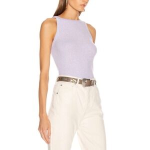 ENZA COSTA Cashmere Poorboy Rib Tank Womens Medium Iris Purple Quiet Luxury NEW